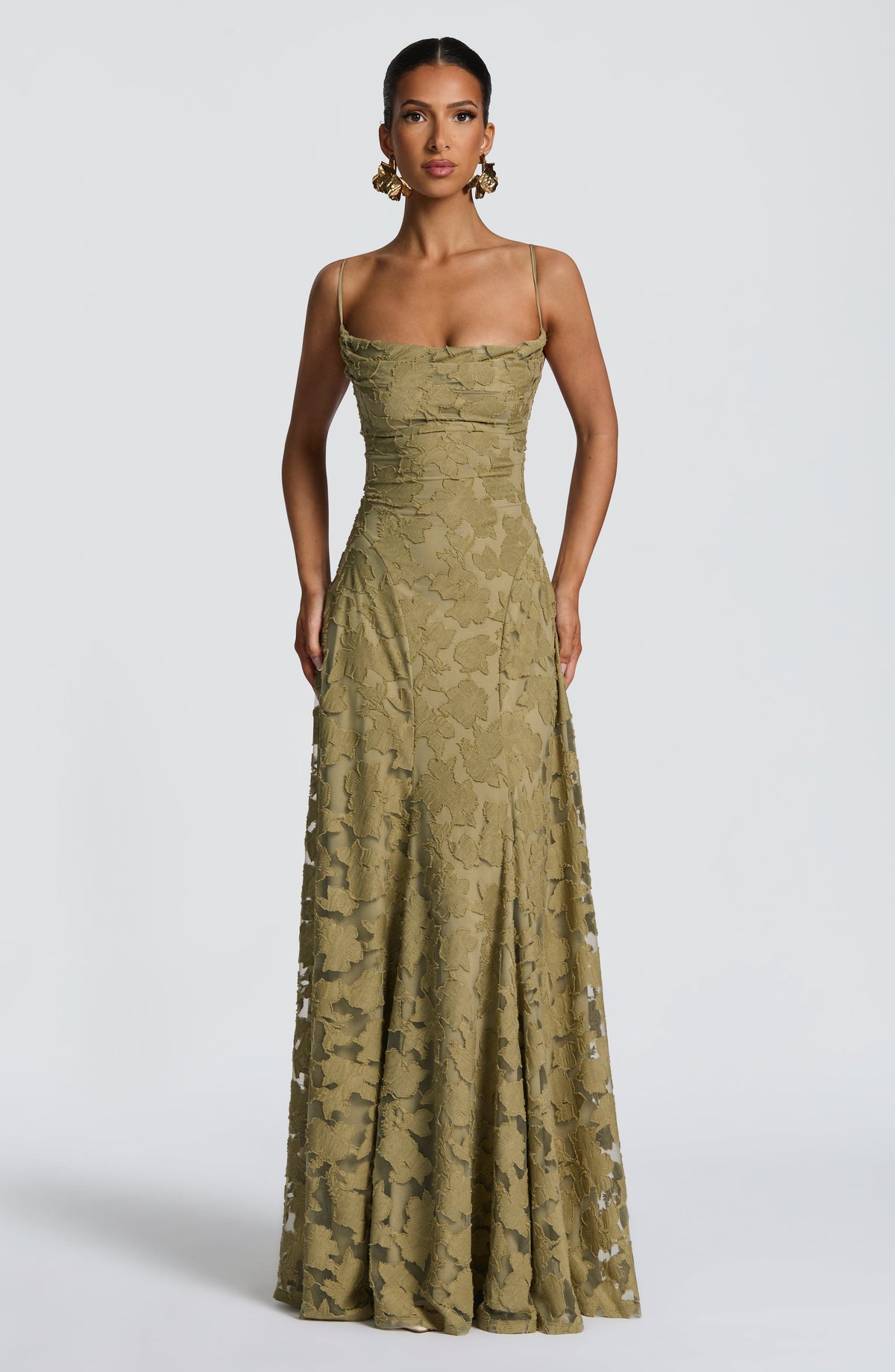 Women's Elegant Floral Evening Wedding Guest Dress with Lace-Up Back