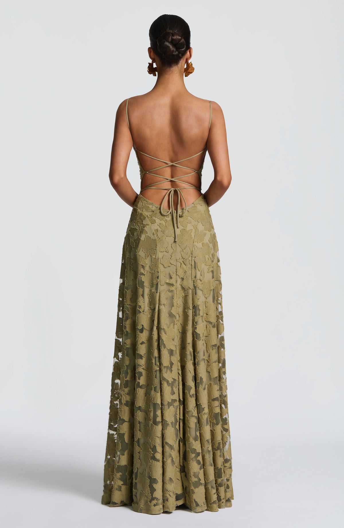 Women's Elegant Floral Evening Wedding Guest Dress with Lace-Up Back