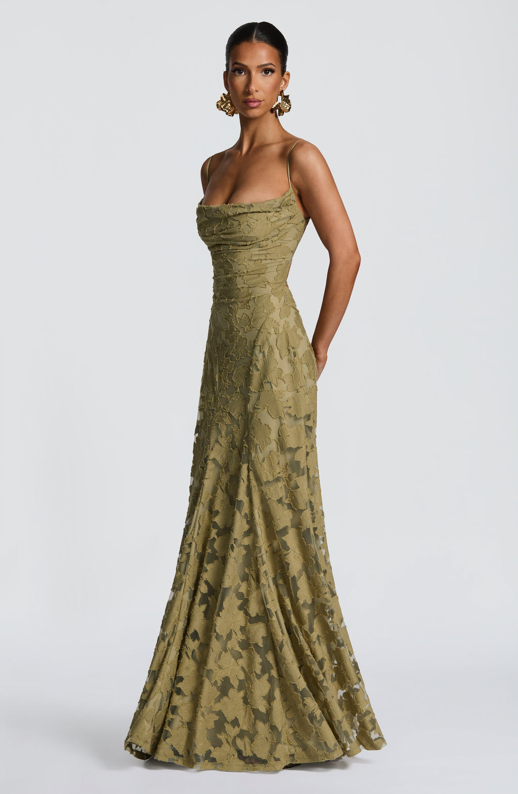 Women's Elegant Floral Evening Wedding Guest Dress with Lace-Up Back