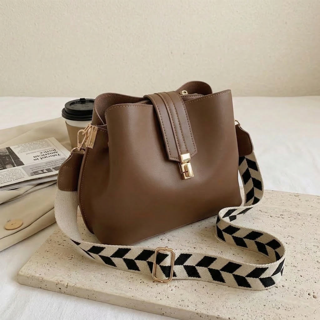 Women's Elegant Black and Brown Shoulder Bag