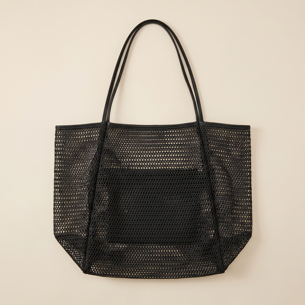 Women's Large Straw Beach Bag - Black