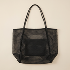 Women's Large Straw Beach Bag - Black