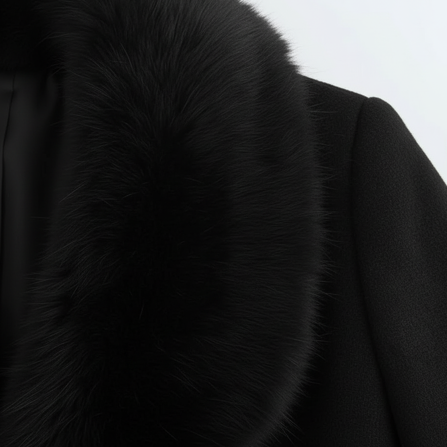 Women's Long Wool Coat with Faux Fur Collar