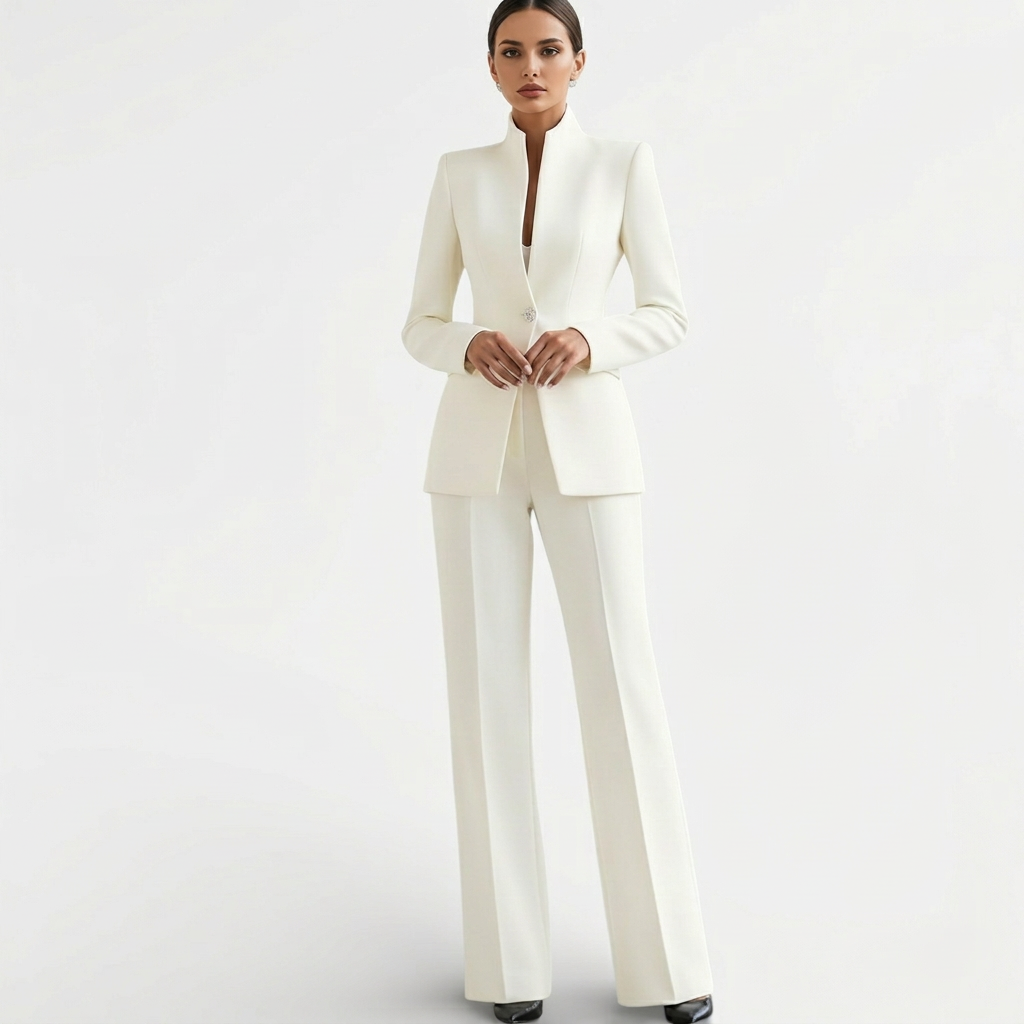 Women's Elegant Pantsuit Blazer and Pants Set - White