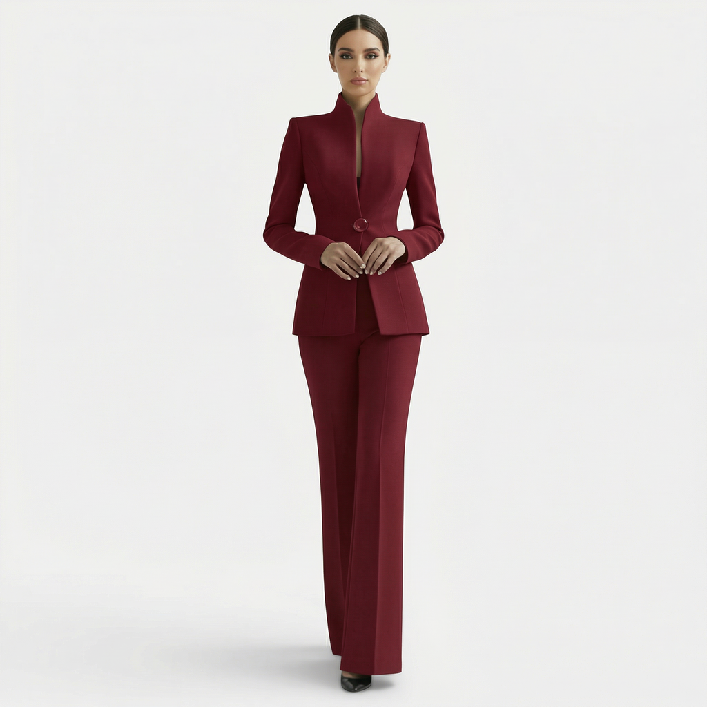 Women's Elegant Pantsuit Blazer and Pants Set - Red