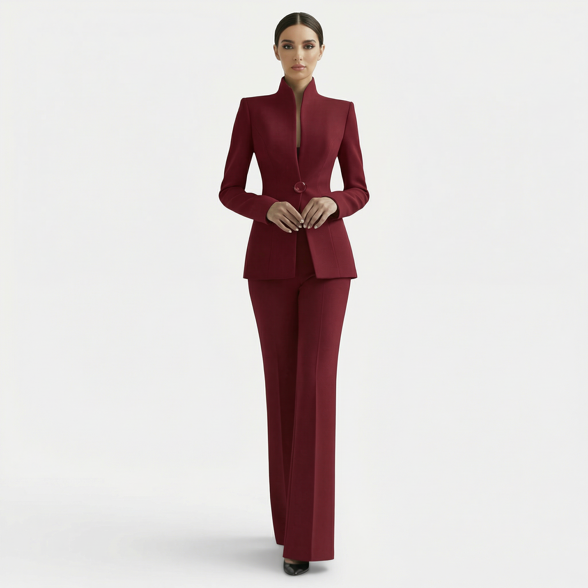 Women's Elegant Pantsuit Blazer and Pants Set - Red
