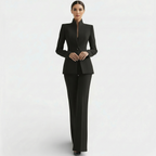 Women's Elegant Pantsuit Blazer and Pants Set - Black