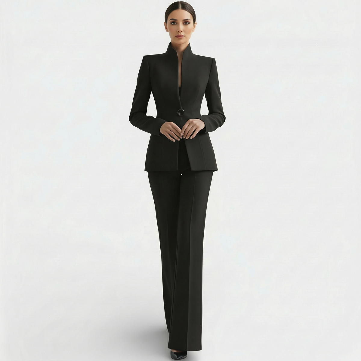 Women's Elegant Pantsuit Blazer and Pants Set - Black