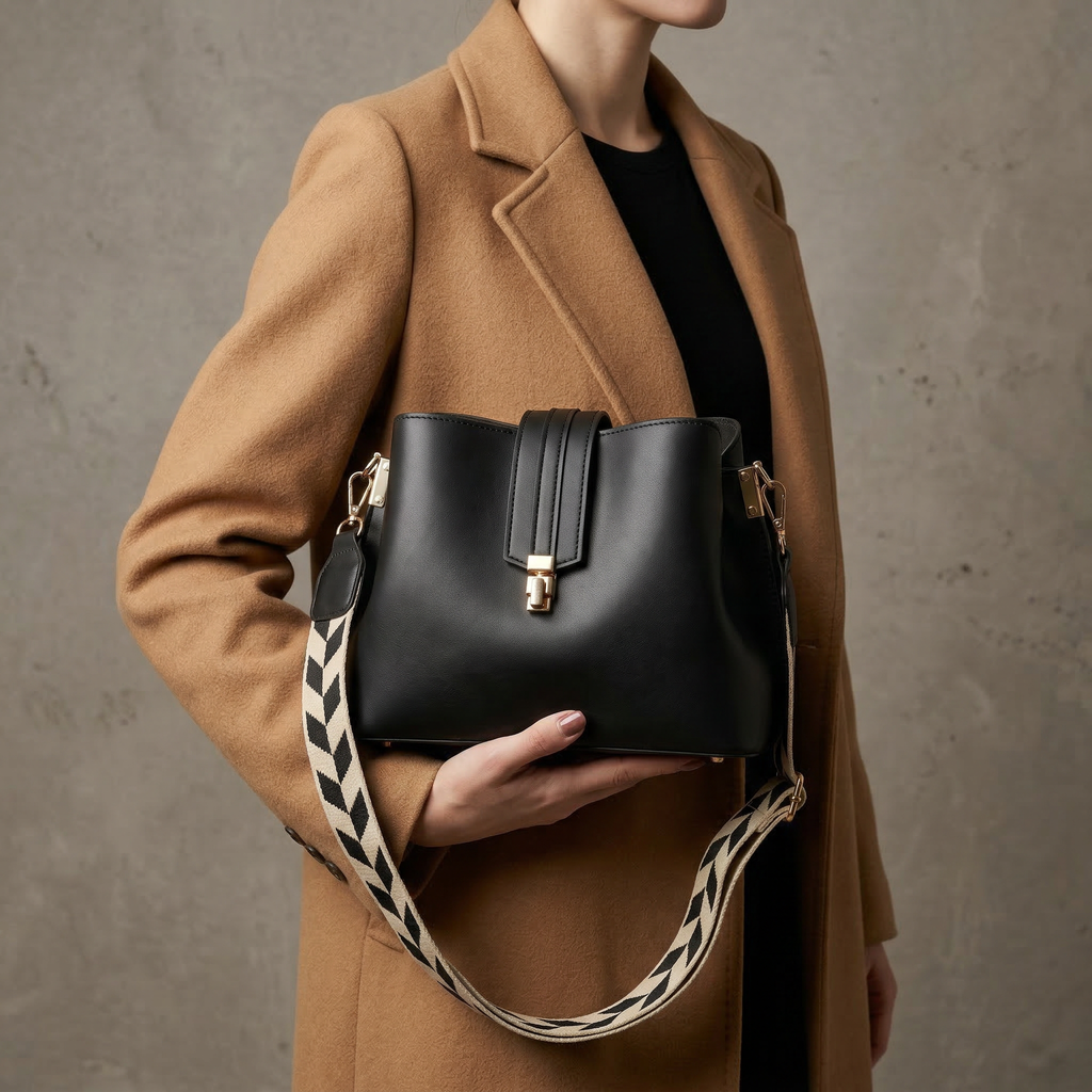 Women's Elegant Black and Brown Shoulder Bag