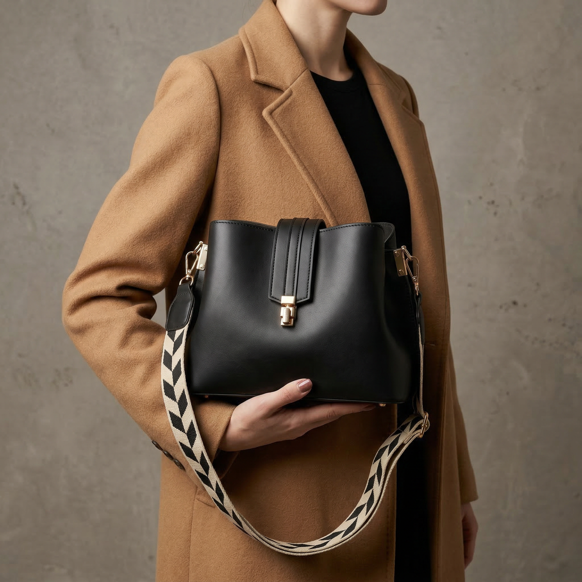 Women's Elegant Black and Brown Shoulder Bag