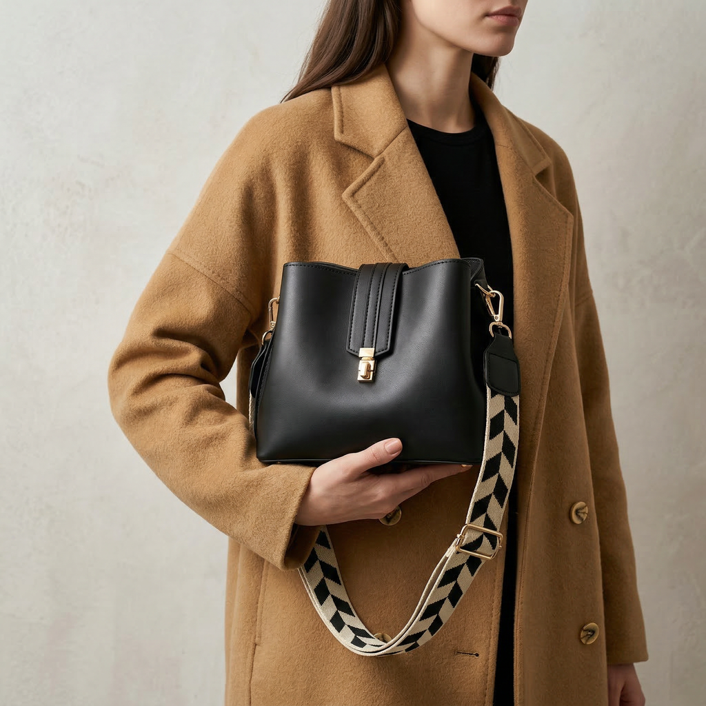 Women's Elegant Black and Brown Shoulder Bag - Black