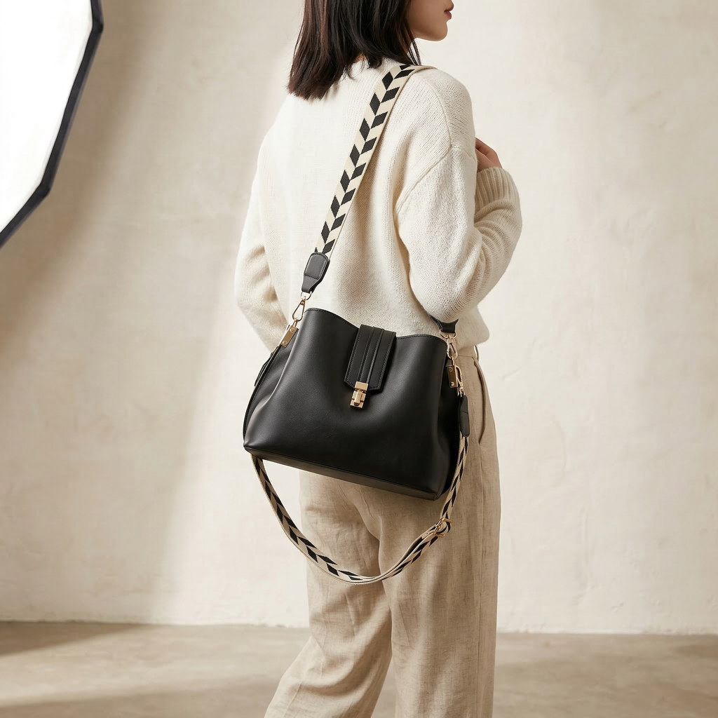 Women's Elegant Black and Brown Shoulder Bag