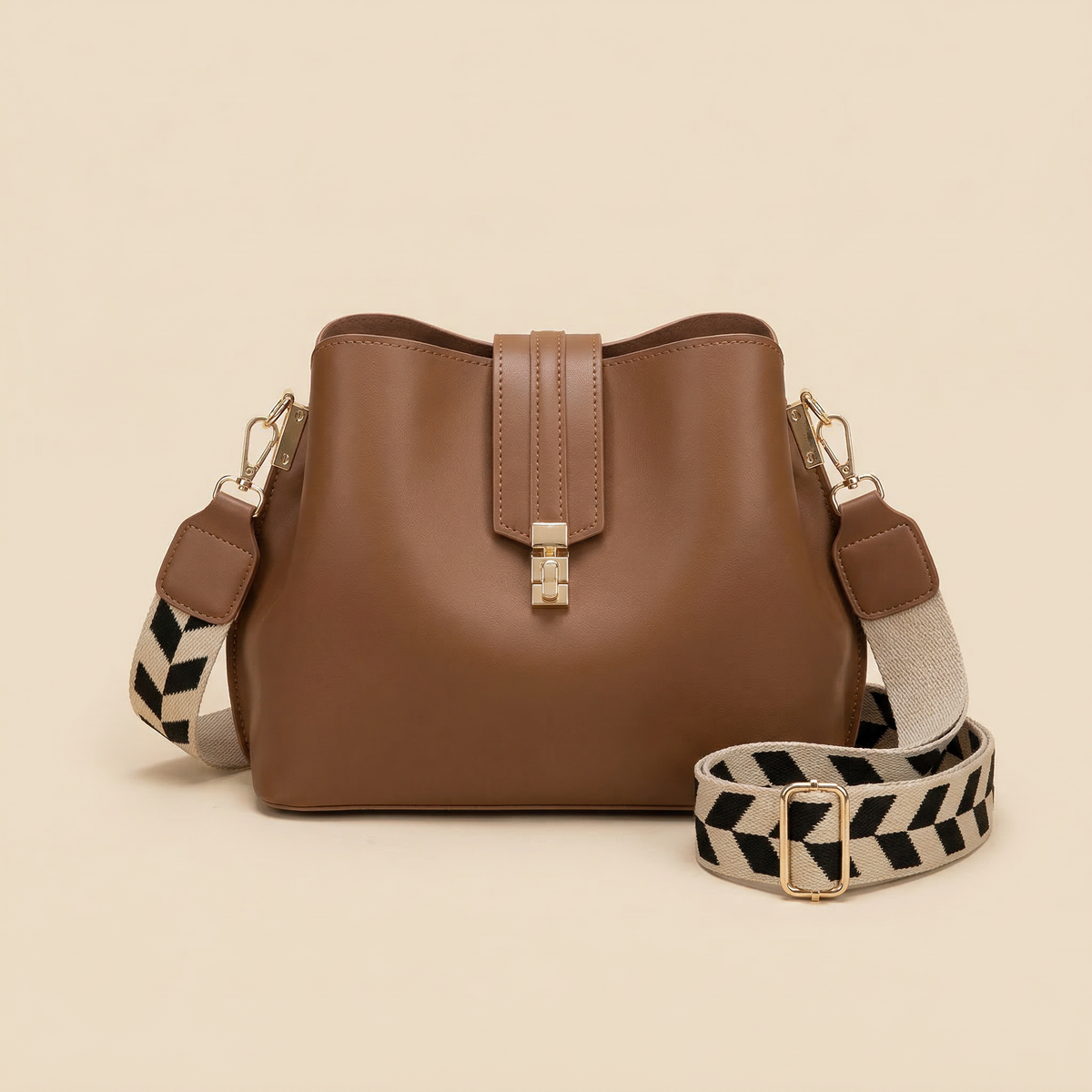 Women's Elegant Black and Brown Shoulder Bag