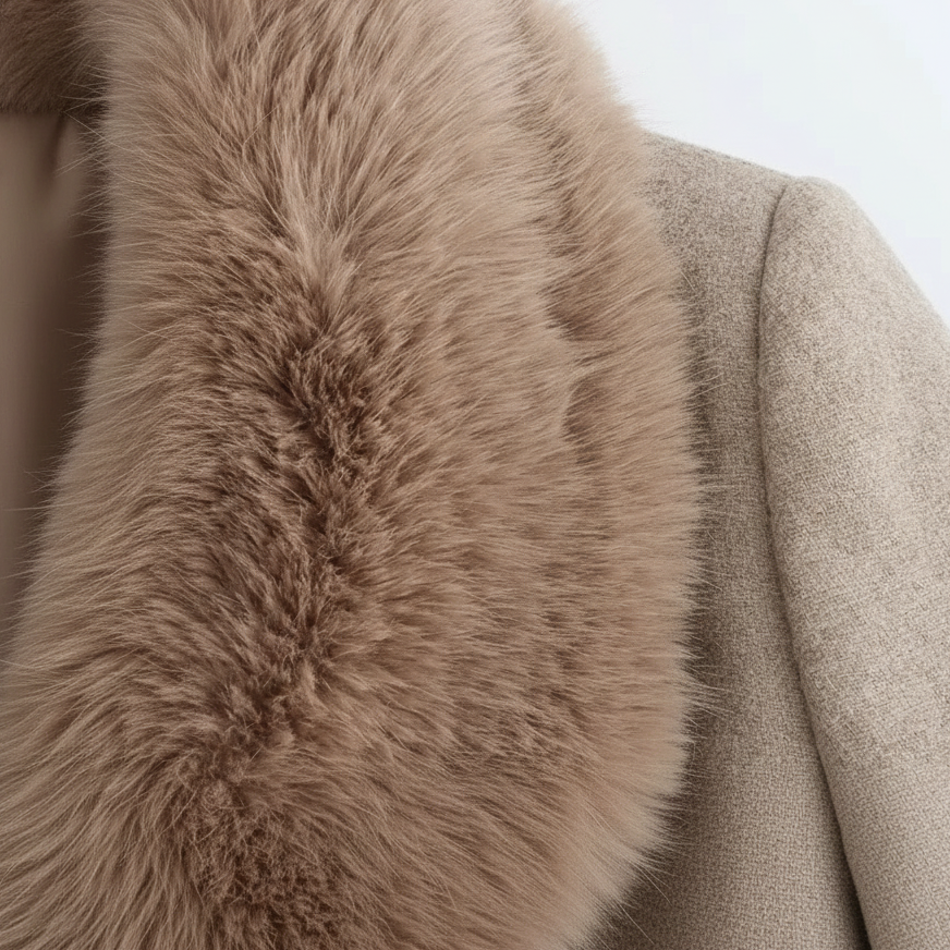 Women's Long Wool Coat with Faux Fur Collar