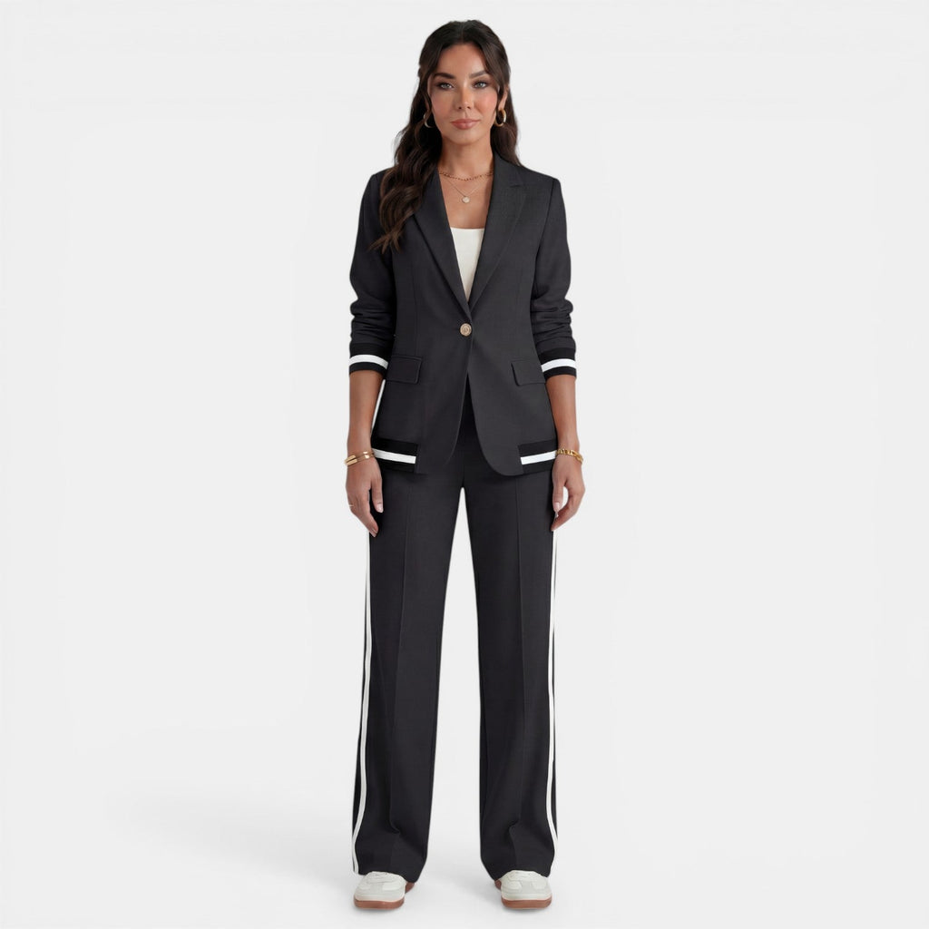 Women's Blazer and Wide-Leg Pants Set - Black