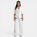 Women's Blazer and Wide-Leg Pants Set - White