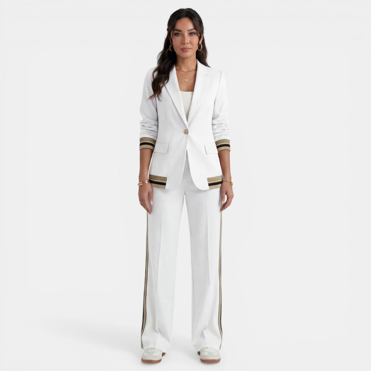 Women's Blazer and Wide-Leg Pants Set - White