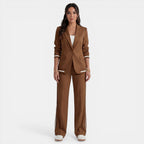 Women's Blazer and Wide-Leg Pants Set - Brown