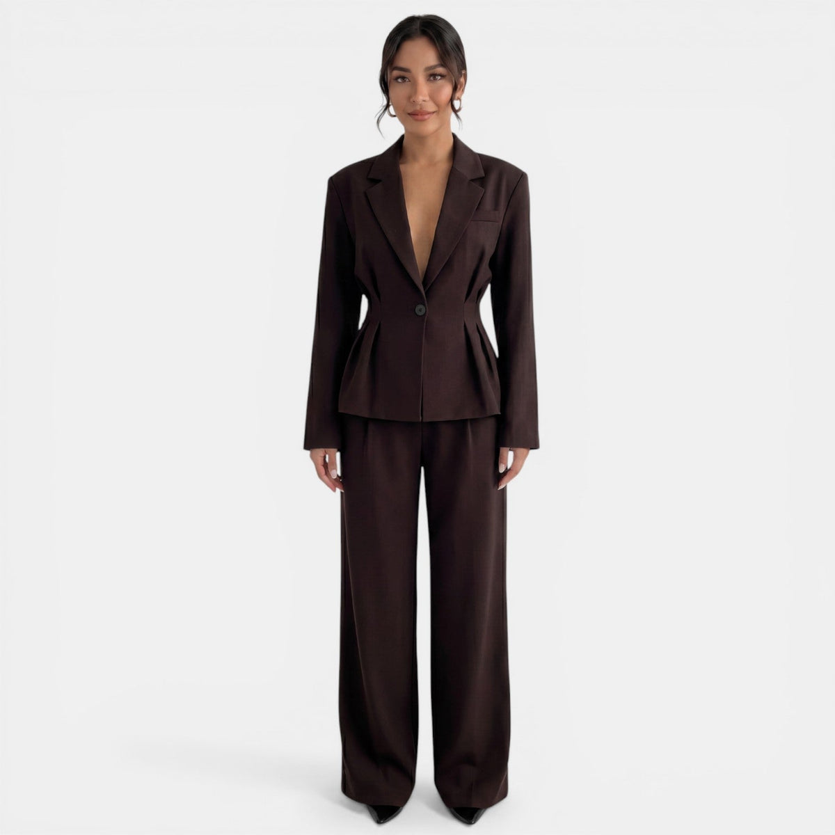 Women's Brown Blazer and Pants Set - Brown