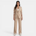 Women's Blazer and Wide-Leg Pants Set - Khaki