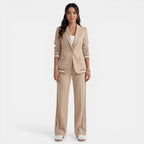 Women's Blazer and Wide-Leg Pants Set - Khaki
