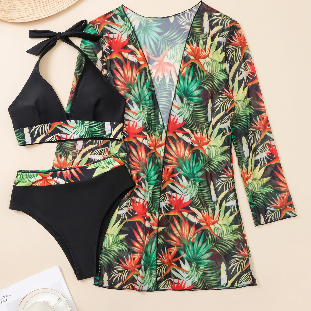 Women's Three-Piece Bikini Set - Black