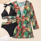 Women's Three-Piece Bikini Set - Black