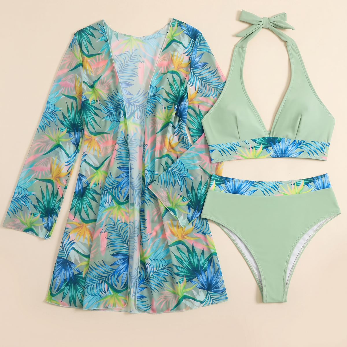 Women's Three-Piece Bikini Set - Green