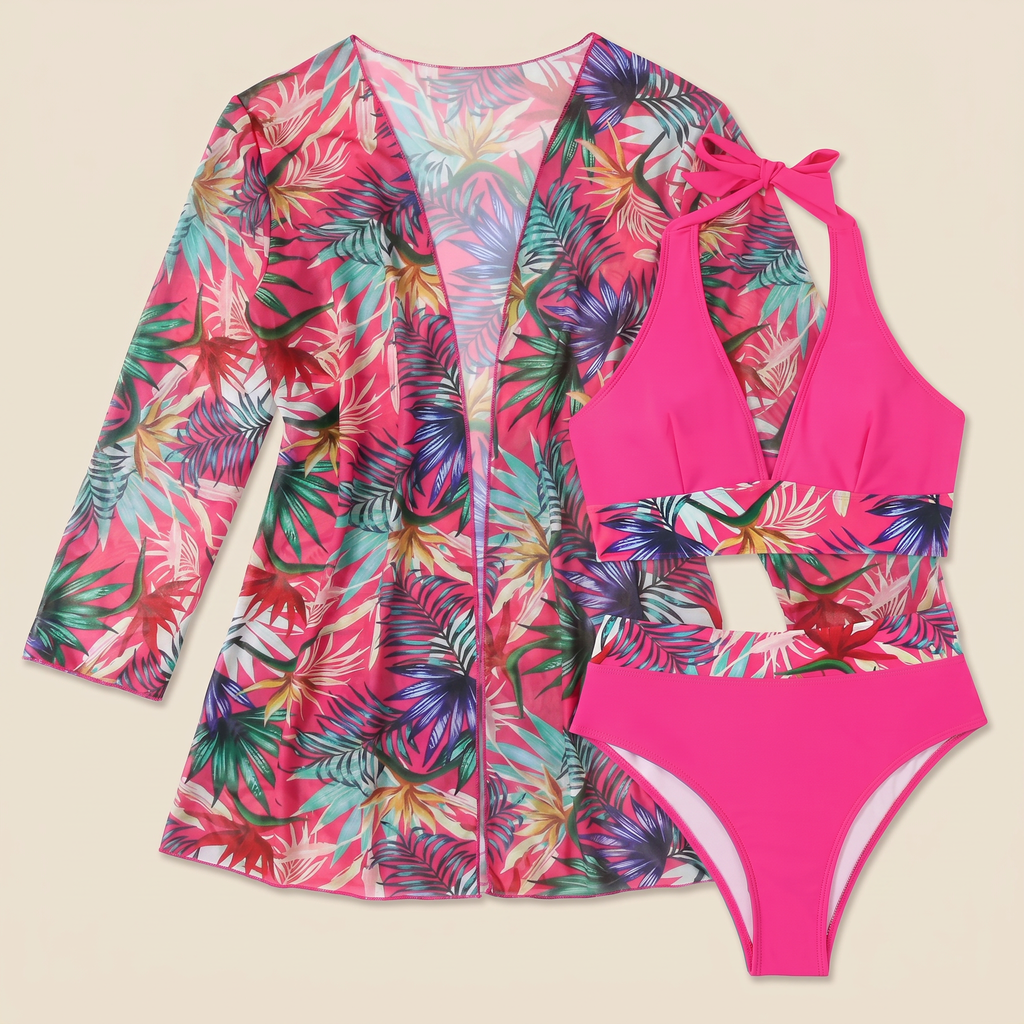 Women's Three-Piece Bikini Set - Pink