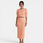 Women's Two-Piece Crop Top and Slit Skirt Set - Orange