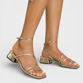 Women's Chunky Heel Criss-Cross Strap Sandals - Gold
