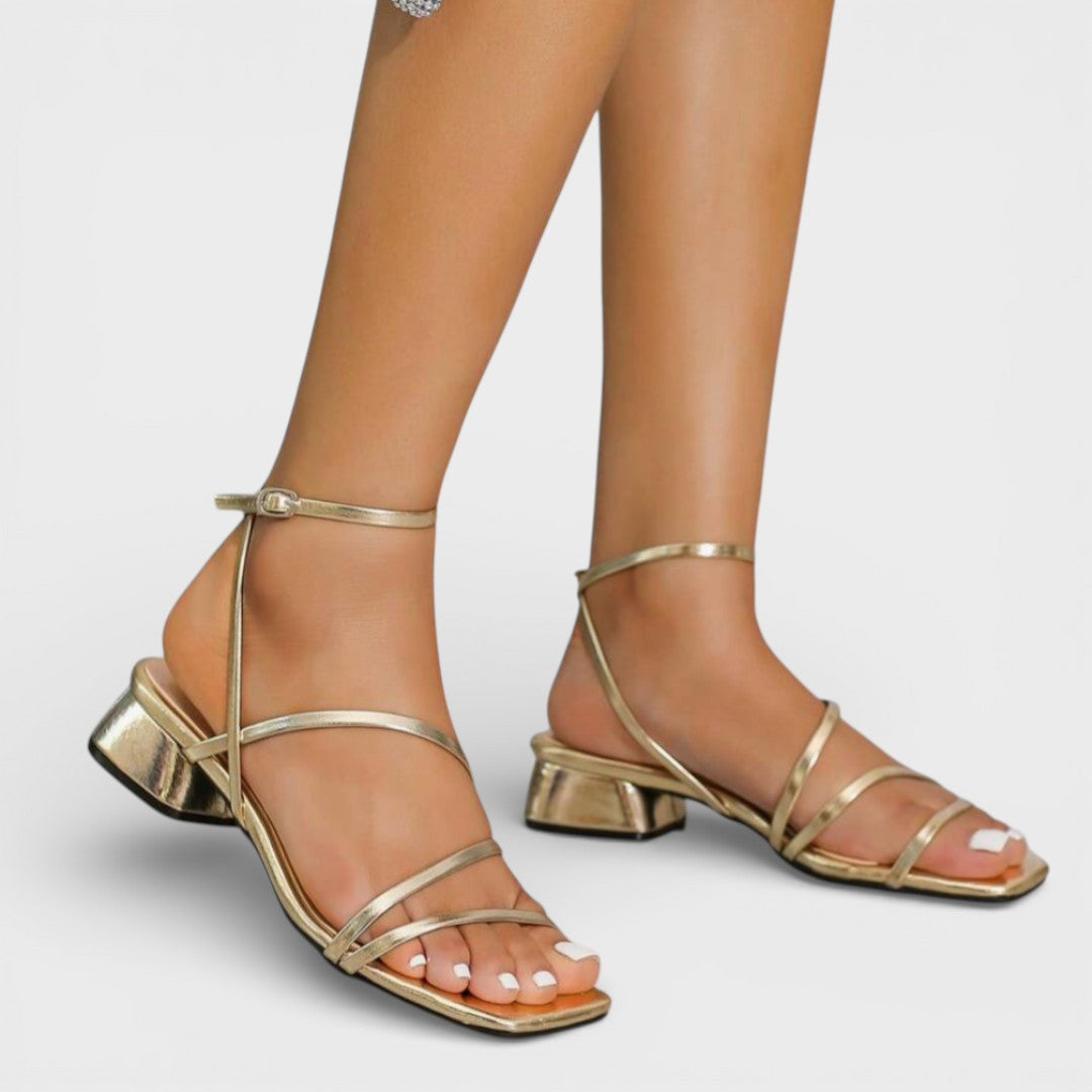 Women's Chunky Heel Criss-Cross Strap Sandals - Gold