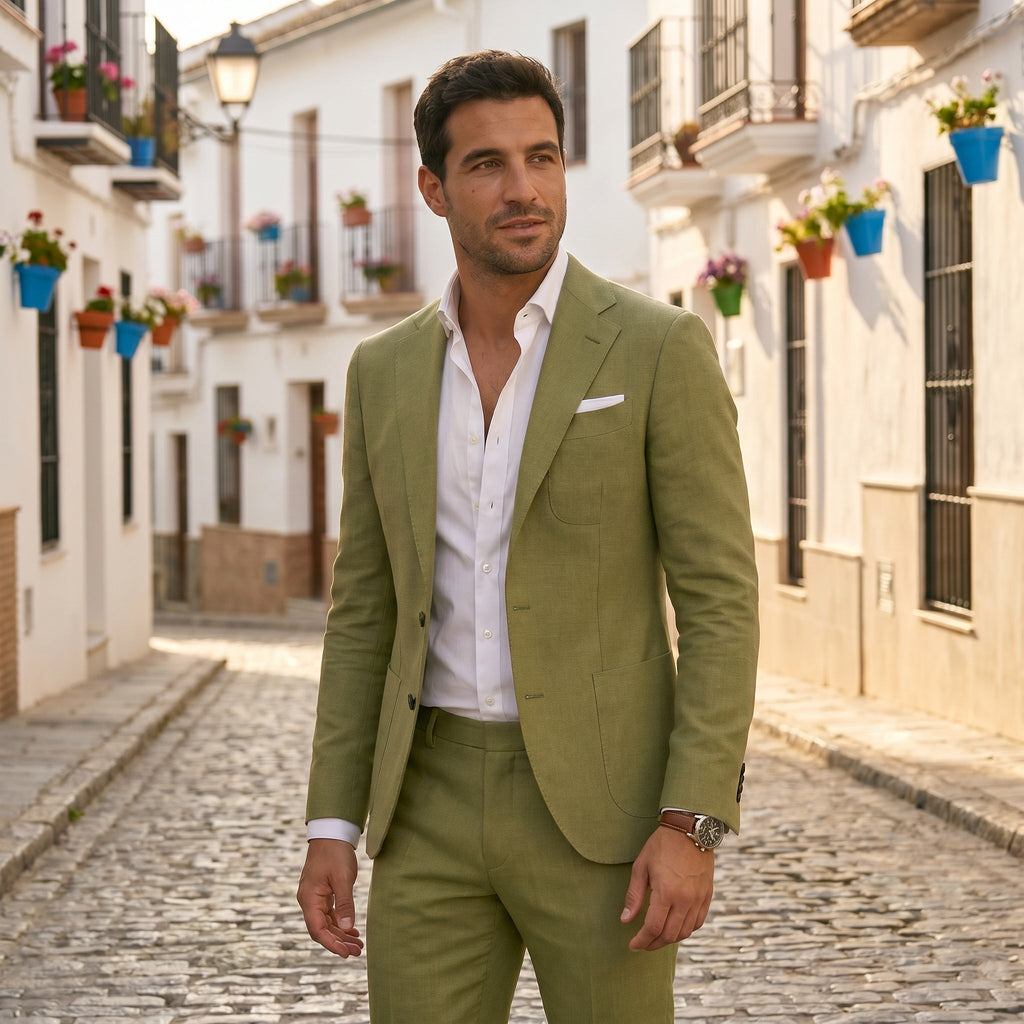Men's Tailored Fit Linen Wedding Suit