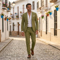 Men's Tailored Fit Linen Wedding Suit - Green