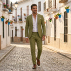 Men's Tailored Fit Linen Wedding Suit - Green