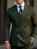 Men's Double-Breasted Peak Lapel Wedding Suit - Army Green
