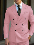 Men's Double-Breasted Peak Lapel Wedding Suit - Pink