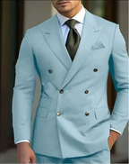 Men's Double-Breasted Peak Lapel Wedding Suit - Sky Blue