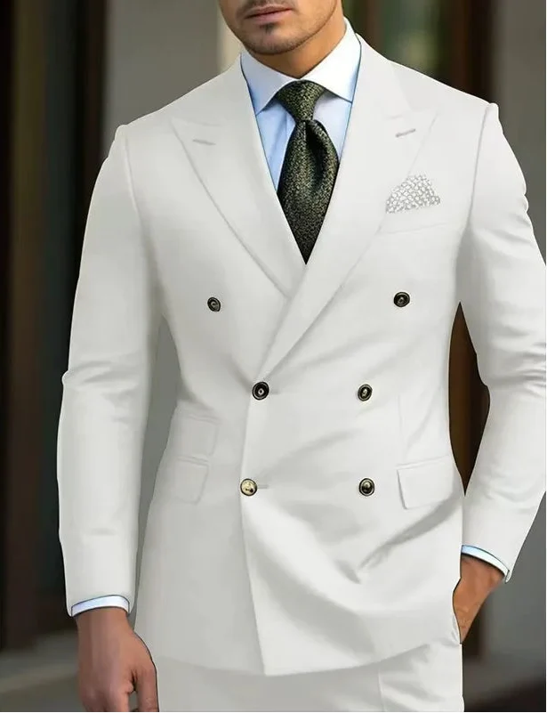 Men's Double-Breasted Peak Lapel Wedding Suit - White