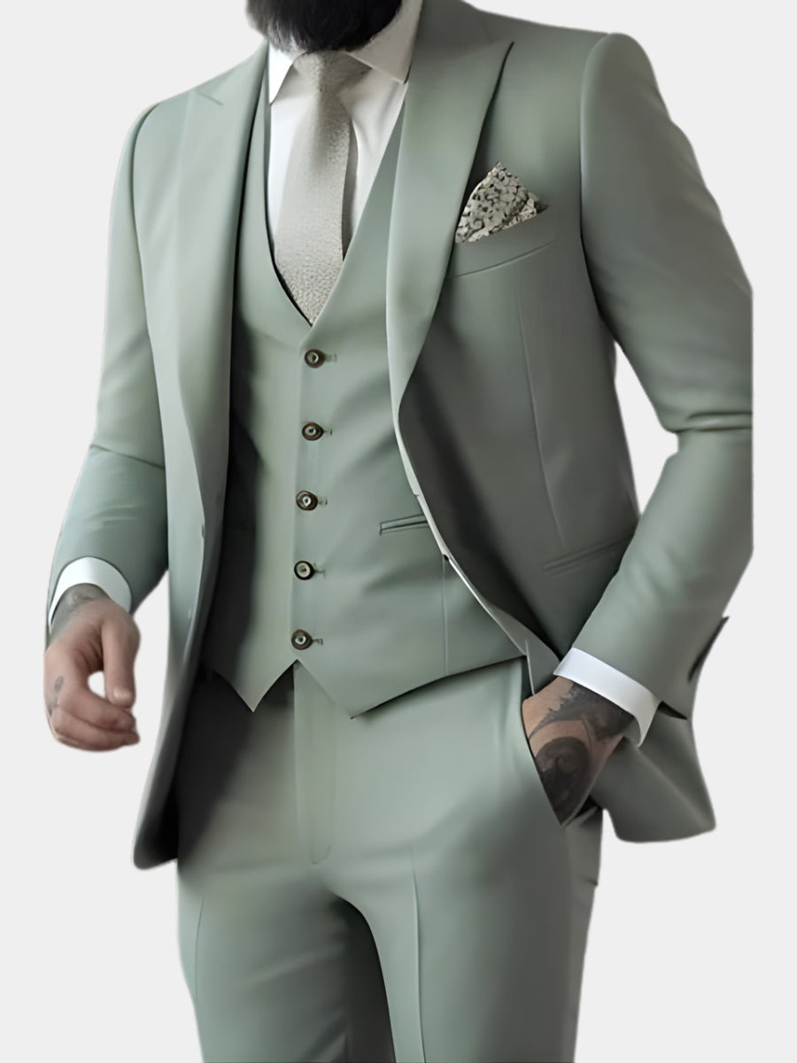 Men's Three-Piece Slim Fit Wedding Suit with Vest