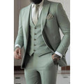 Men's Three-Piece Slim Fit Wedding Suit with Vest - Sage