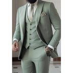 Men's Three-Piece Slim Fit Wedding Suit with Vest - Sage