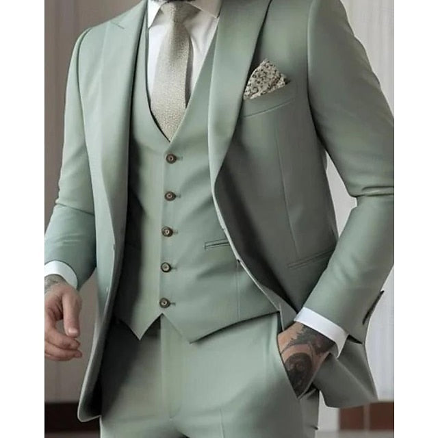 Men's Three-Piece Slim Fit Wedding Suit with Vest