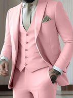 Men's Three-Piece Slim Fit Wedding Suit with Vest - Pink