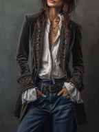 Women's Elegant Vintage Long Jacket - Ash Gray