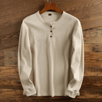 Men's Waffle Knit Long Sleeve Henley Shirt - Cream