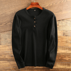 Men's Waffle Knit Long Sleeve Henley Shirt - Black