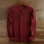 Men's Waffle Knit Long Sleeve Henley Shirt - Wine Red