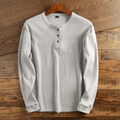 Men's Waffle Knit Long Sleeve Henley Shirt - Light Gray