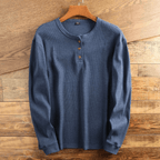 Men's Waffle Knit Long Sleeve Henley Shirt - Navy Blue